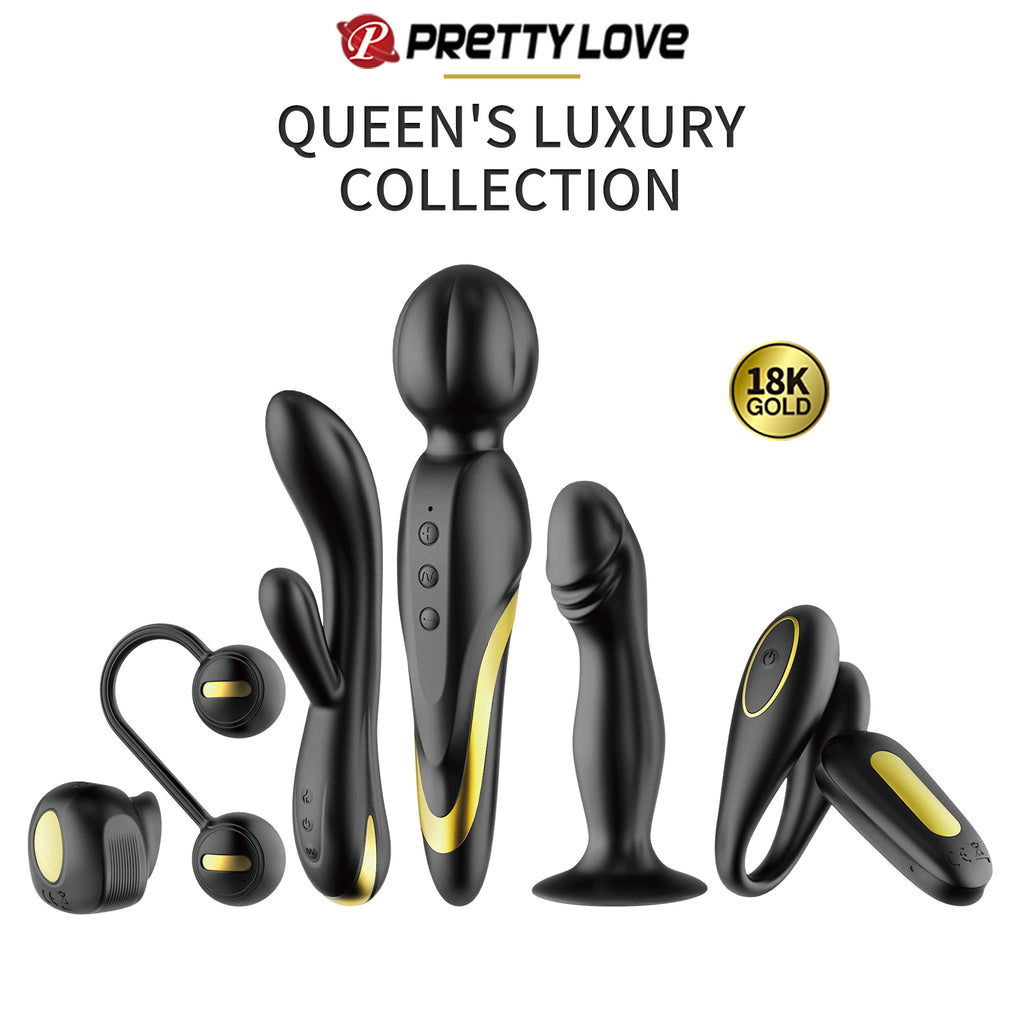 Black and gold electronic devices with 'Pretty Love' branding on a white background