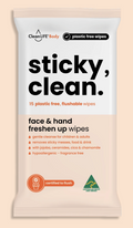 sticky, clean. - plastic free, flushable wipes