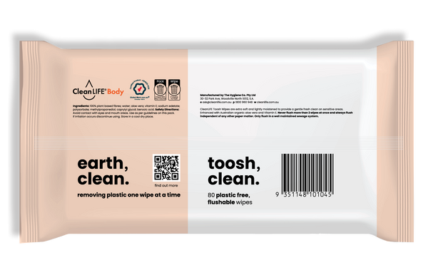 toosh, clean. flushable wipes