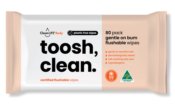 toosh, clean. flushable wipes